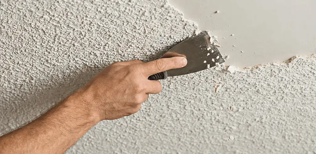 Popcorn ceiling removal scraping off textured ceiling finish in Oakland, CA