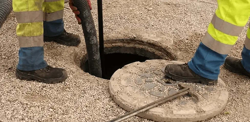Drain cleaning crew clearing a sewer access point with professional equipment in Oakland, CA